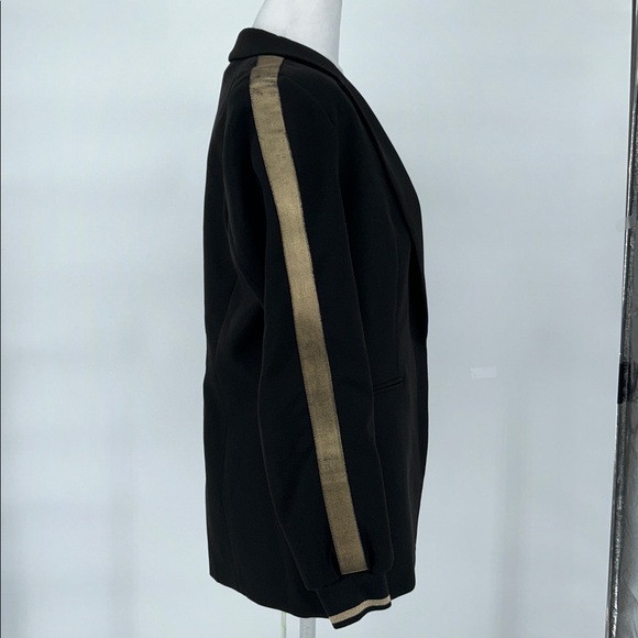 Lauren Vidal Paris Black Gold Metallic Stripe Accent Tailored Blazer Jacket SZ 2 - Picture 5 of 13